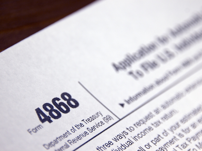 A preview of IRS Form 4868, the Application for Automatic Extension of Time To File U.S. Individual Income Tax Return.