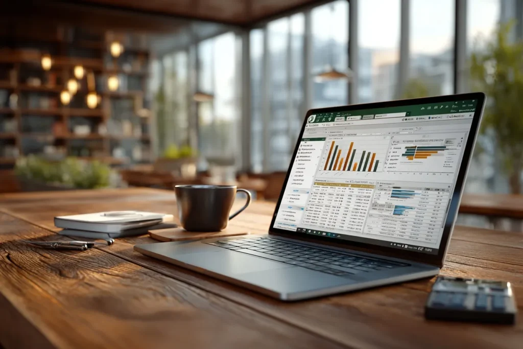 Desk with laptop running tax software, Schedule C forms, receipts, and calculator, guiding small business owners to deduct tax preparation fees