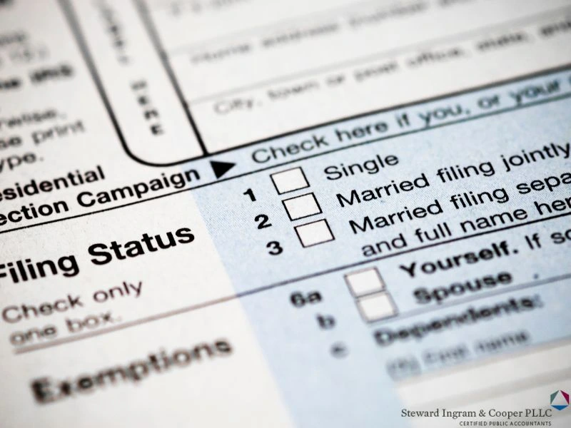 A tax return form with tax filing status options. 